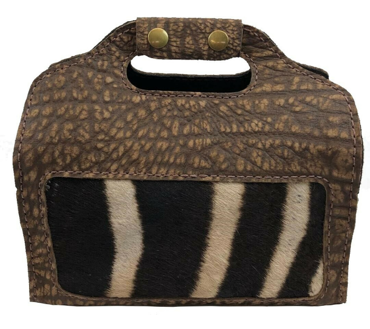 (image for) Zebra & Brown Cape Buffalo Hide 4 Box Shot Shell Carrier